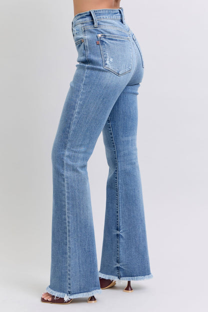 Judy Blue Full Size Raw Hem High Rise Bootcut Jeans - The Ruffled Bull Boutique