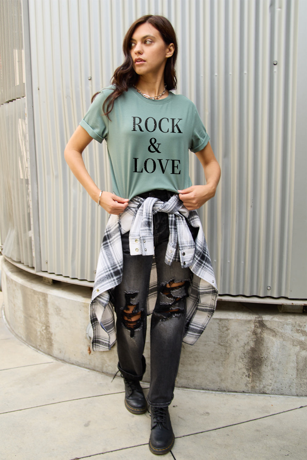 Simply Love Full Size ROCK ＆ LOVE Short Sleeve T-Shirt - The Ruffled Bull Boutique