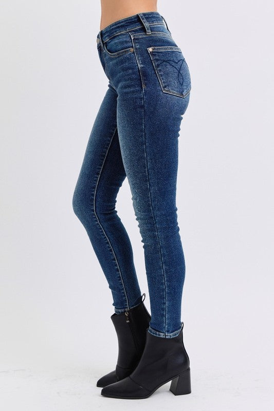 Judy Blue Full Size Run Mid-Rise Waist Skinny Jeans with Thermal Lining - The Ruffled Bull Boutique