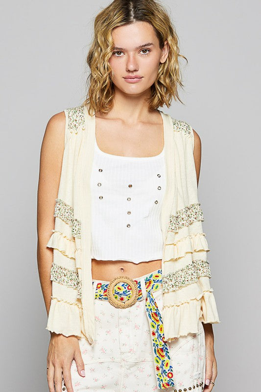 POL Ruffled Open Front Sleeveless Cardigan - The Ruffled Bull Boutique