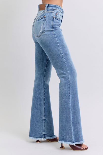 Judy Blue Full Size Raw Hem High Rise Bootcut Jeans - The Ruffled Bull Boutique