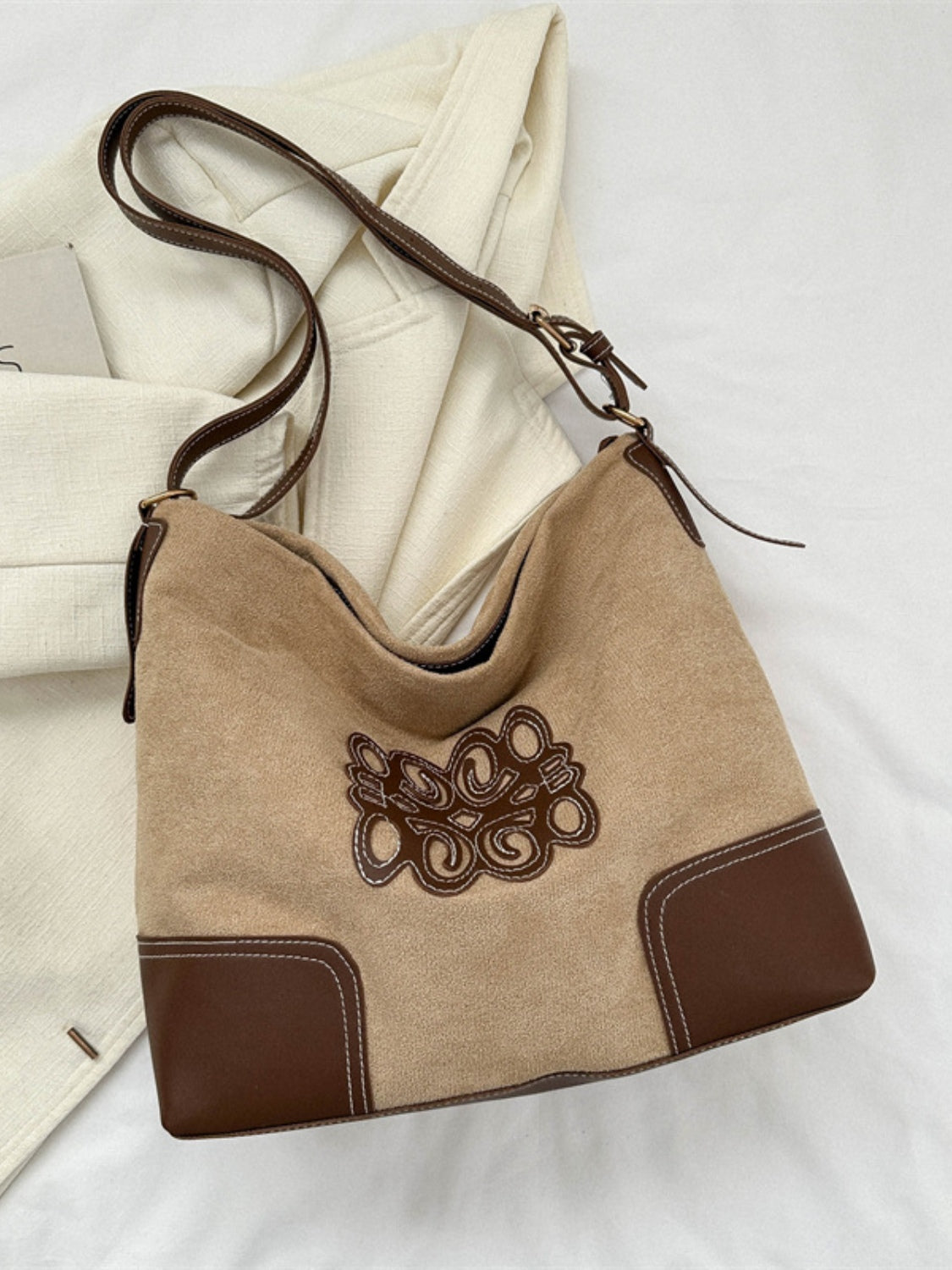 Suede Patch Adjustable Strap Tote Bag - The Ruffled Bull Boutique