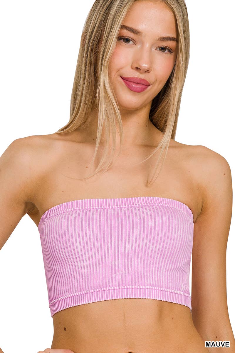 Washed Ribbed Seamless Tube Top - The Ruffled Bull Boutique