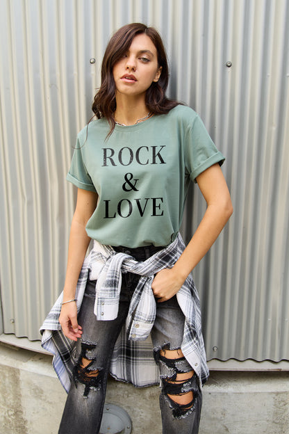 Simply Love Full Size ROCK ＆ LOVE Short Sleeve T-Shirt - The Ruffled Bull Boutique