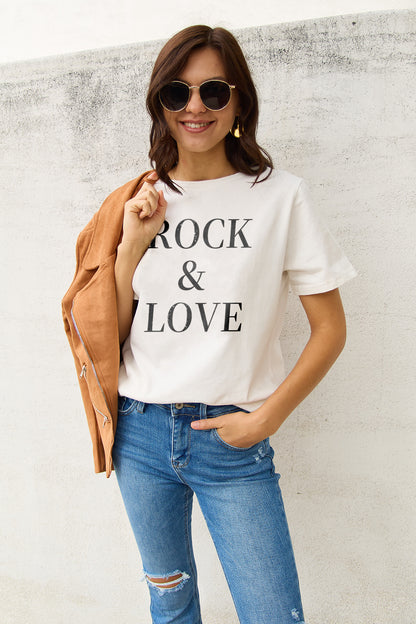 Simply Love Full Size ROCK ＆ LOVE Short Sleeve T-Shirt - The Ruffled Bull Boutique