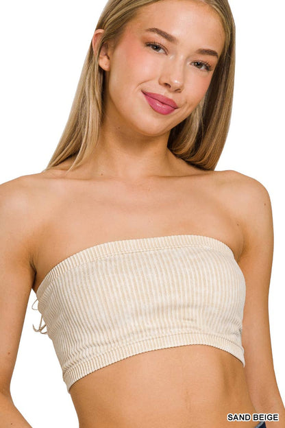 Washed Ribbed Seamless Tube Top - The Ruffled Bull Boutique