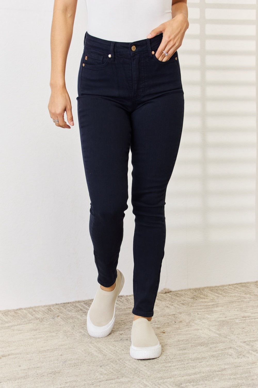 Judy Blue Full Size Garment Dyed Tummy Control Skinny Jeans - The Ruffled Bull Boutique