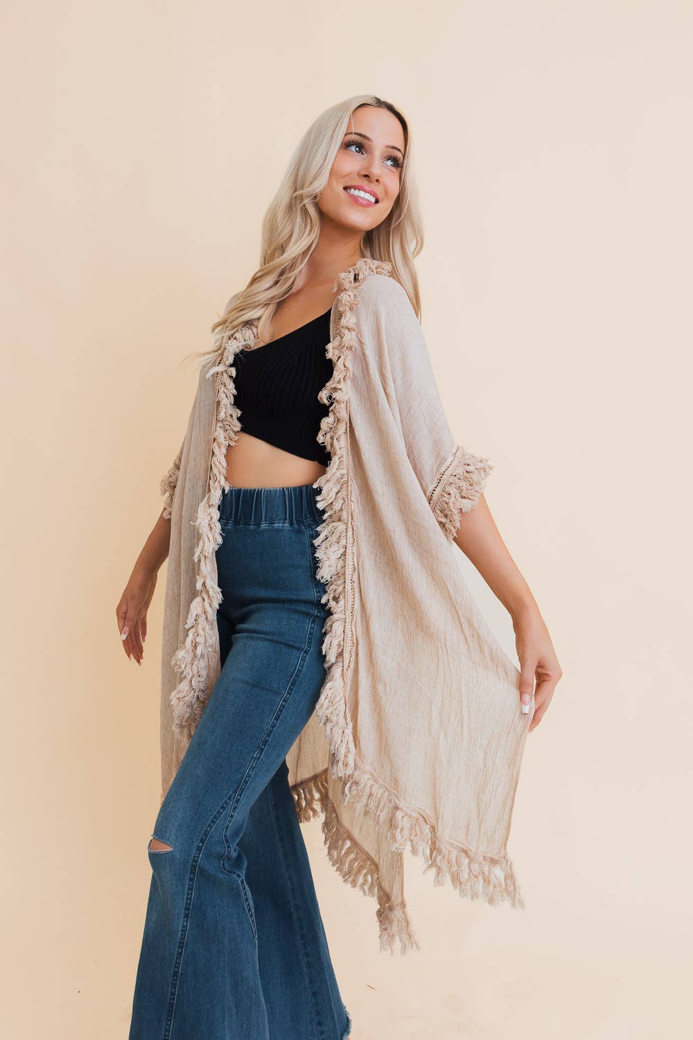 Sunbleached Fringe Ruffle Kimono - The Ruffled Bull Boutique