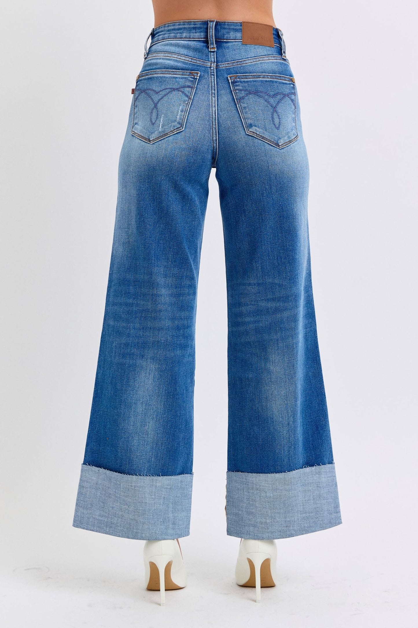 Judy Blue Full Size Distressed High Waist Wide Leg Jeans - The Ruffled Bull Boutique