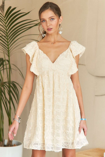 ADORA Tie Back V-Neck Ruffle Sleeve Dress - The Ruffled Bull Boutique