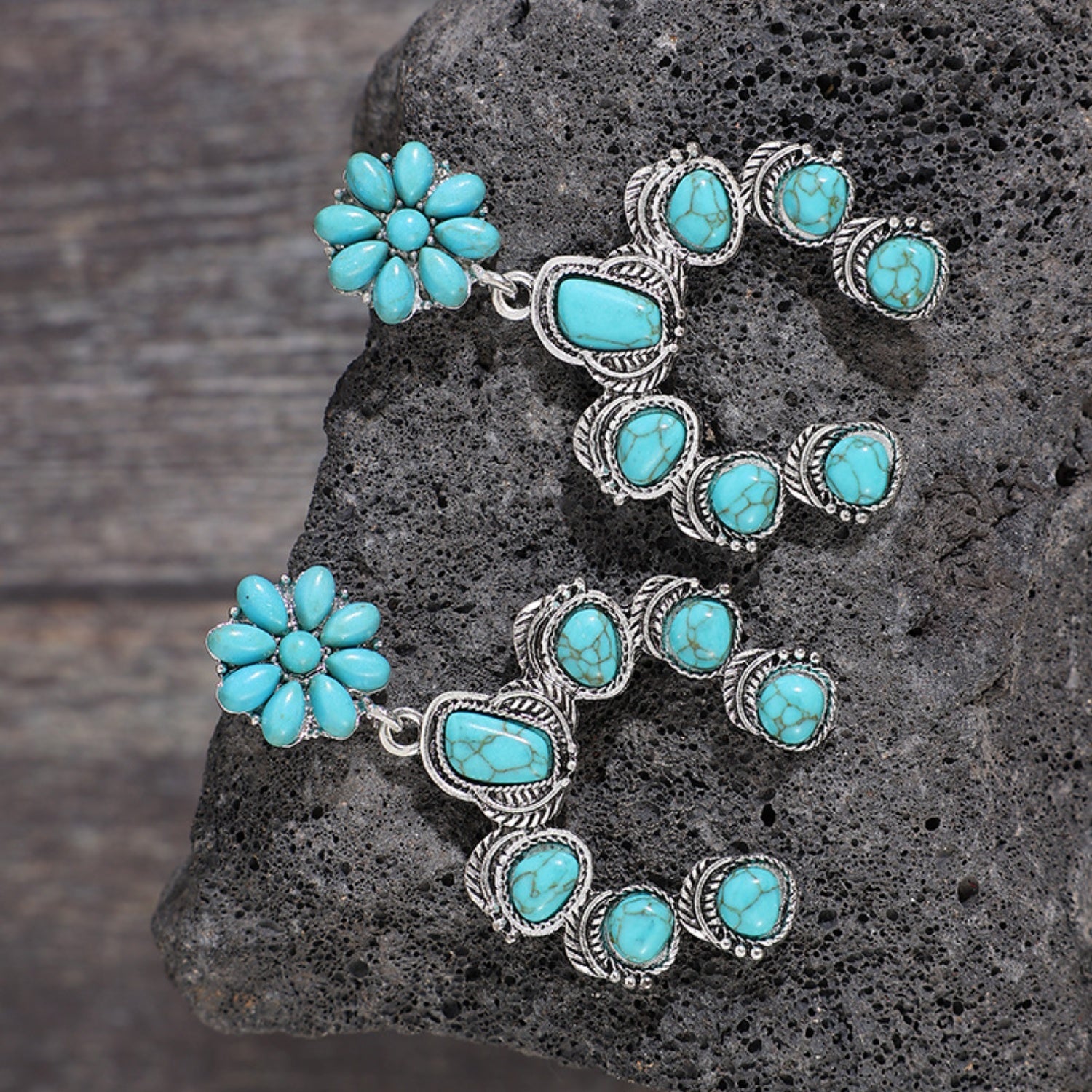 Artificial Turquoise Alloy Dangle Earrings - The Ruffled Bull Boutique