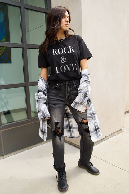 Simply Love Full Size ROCK ＆ LOVE Short Sleeve T-Shirt - The Ruffled Bull Boutique