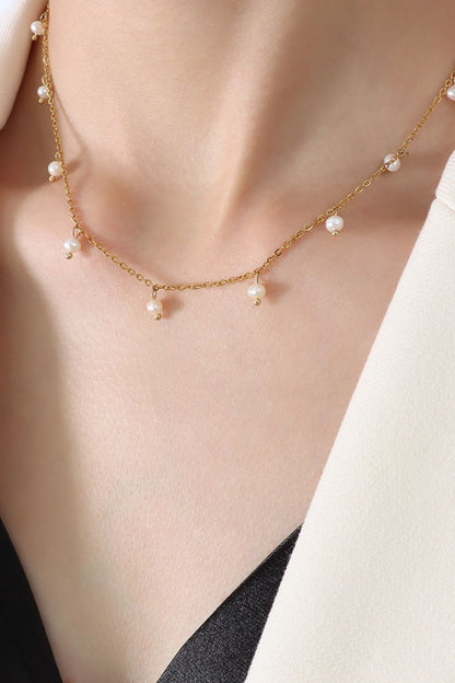 18K Gold-Plated Titanium Steel Pearl Necklace - The Ruffled Bull Boutique