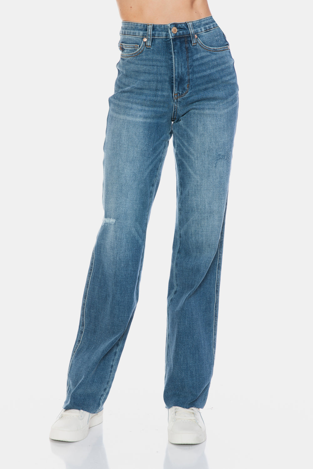 Judy Blue Full Size Tummy Control Cut Raw Hem Straight Jeans - The Ruffled Bull Boutique