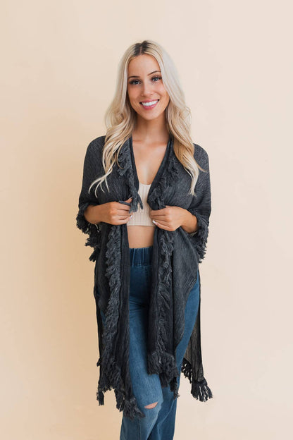 Sunbleached Fringe Ruffle Kimono - The Ruffled Bull Boutique