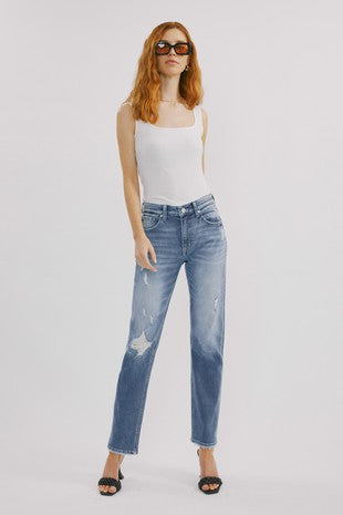 Kancan distressed straight leg jean - The Ruffled Bull Boutique