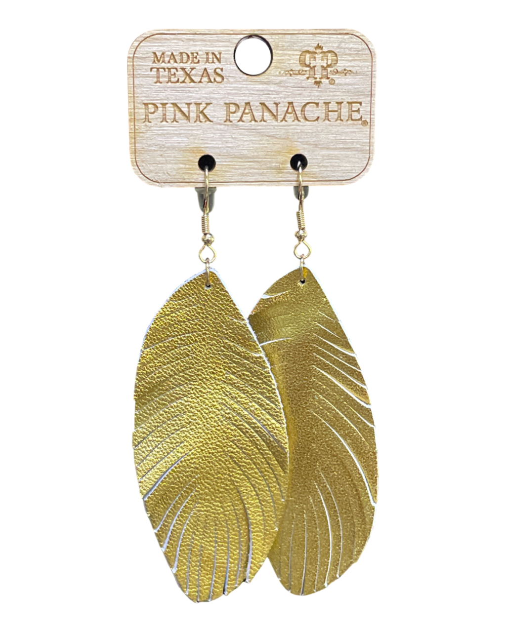 Pink Panache Gold leather feather earring - The Ruffled Bull Boutique