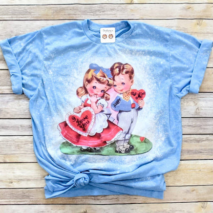 Vintage Valentine Couple Bleached Tee: 2XL - The Ruffled Bull Boutique