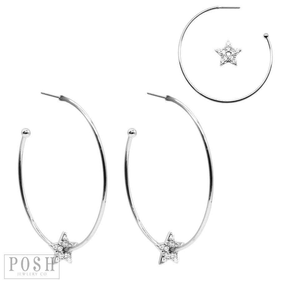 Hoop Earring With Sliding Cz Star: S - The Ruffled Bull Boutique