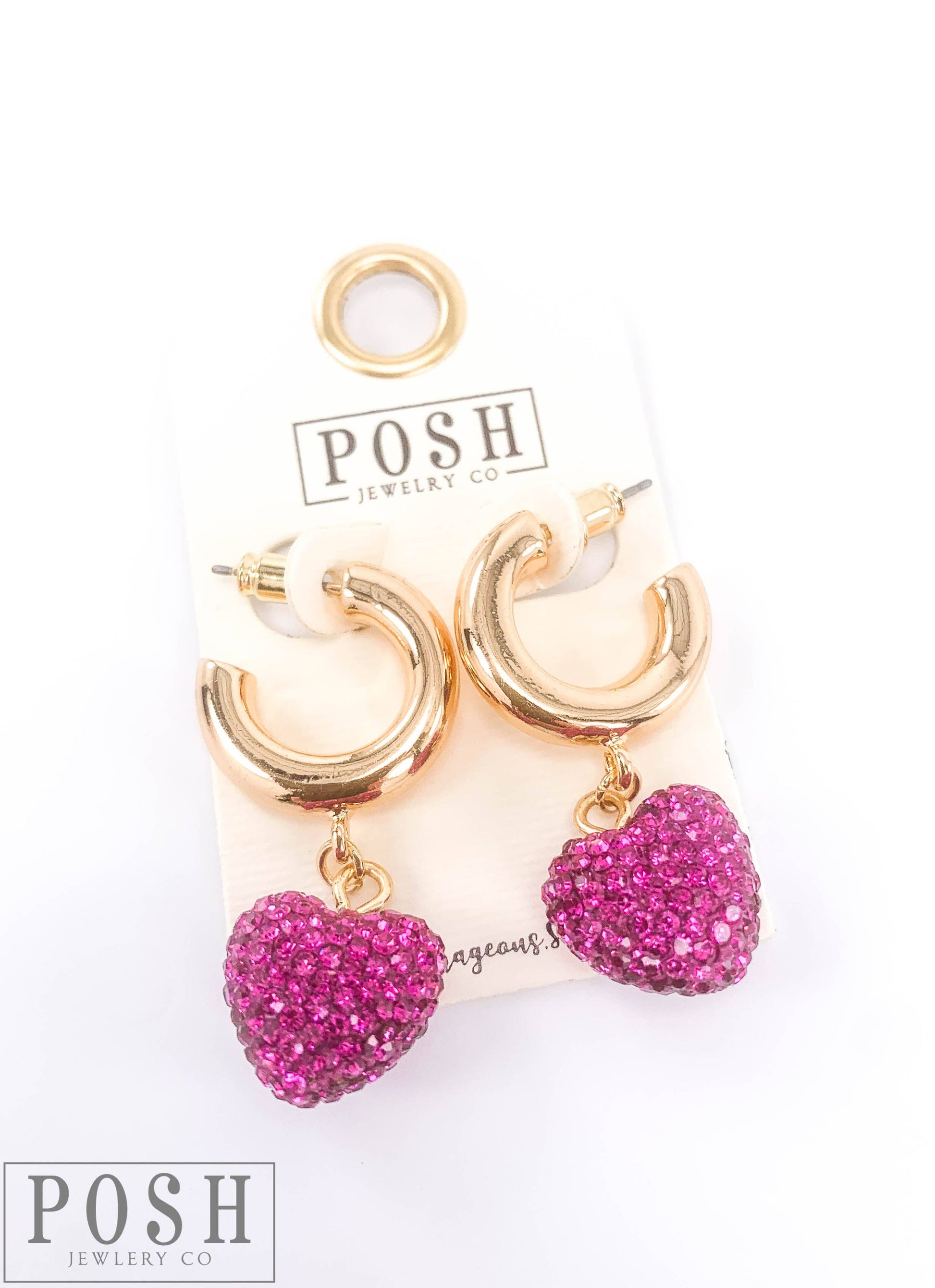 Pave Heart on Gold Hoop Earring: FU - The Ruffled Bull Boutique