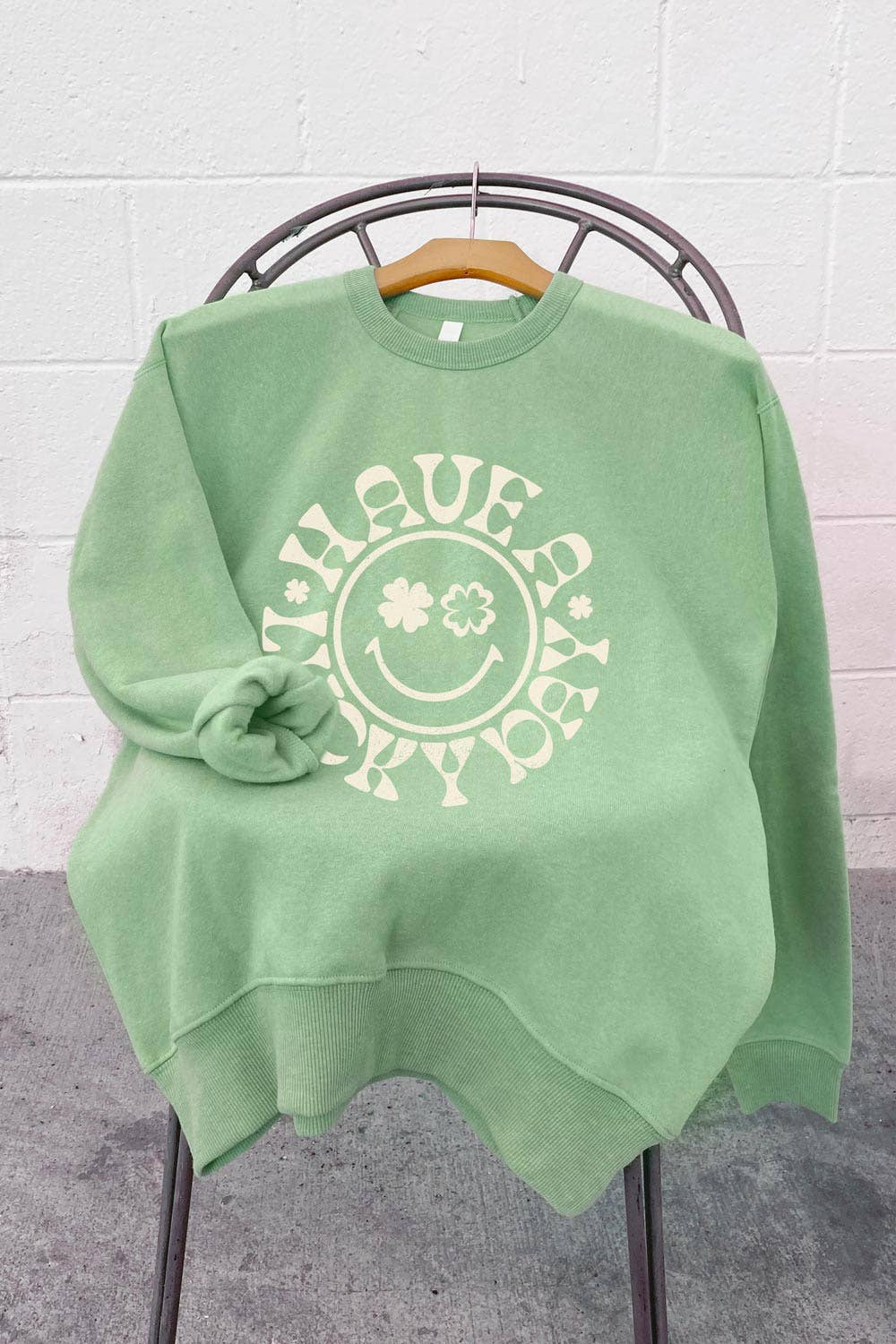 Lucky Happy Face Saint Patricks Day  Graphic Sweatshirts: L / LODEN FROST - The Ruffled Bull Boutique