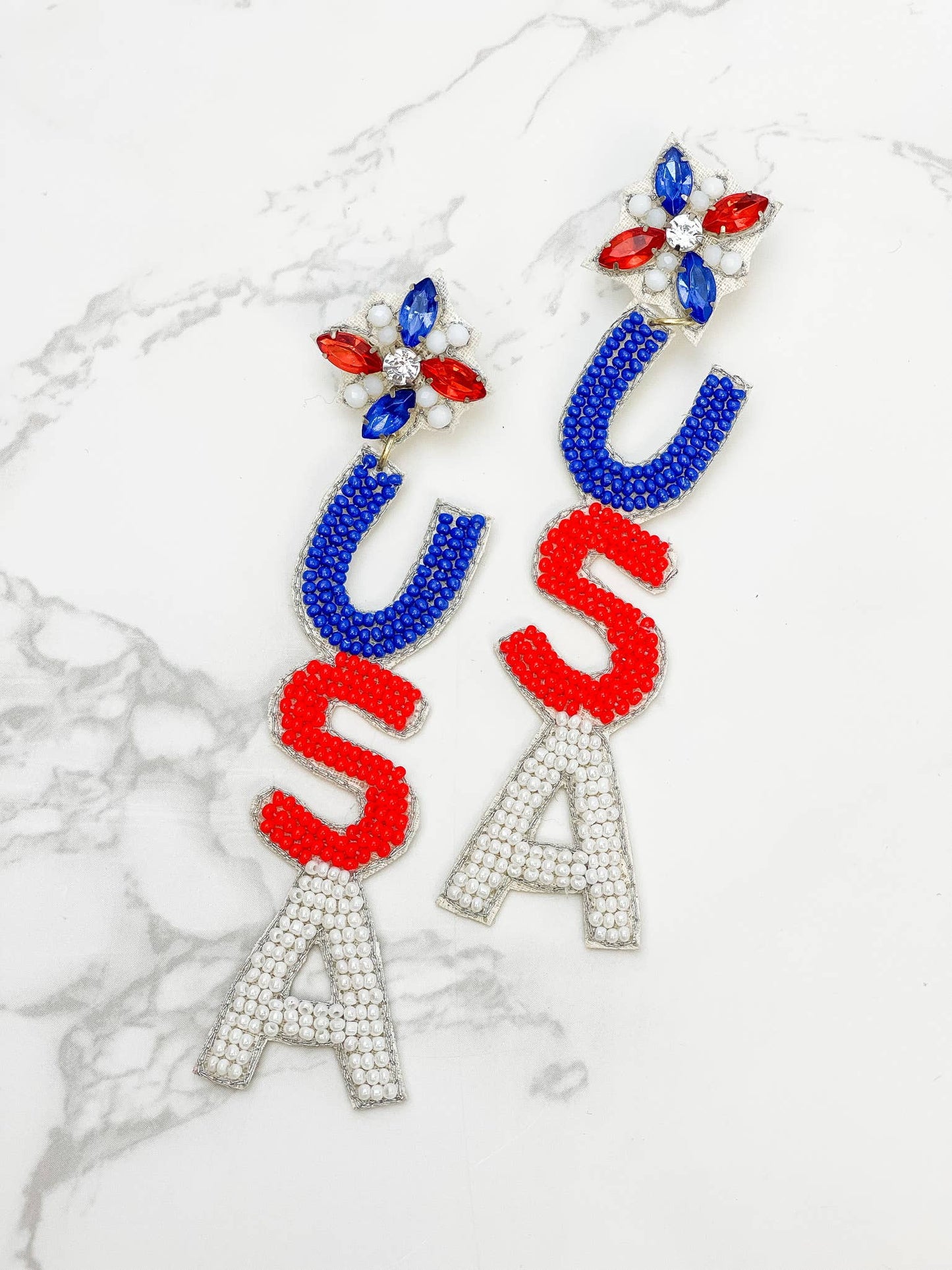 Patriotic Beaded Dangle Earrings - The Ruffled Bull Boutique