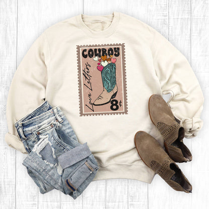 Valentines Cowboy Love Letter Sweatshirt: S / Sand / Sweatshirt - The Ruffled Bull Boutique