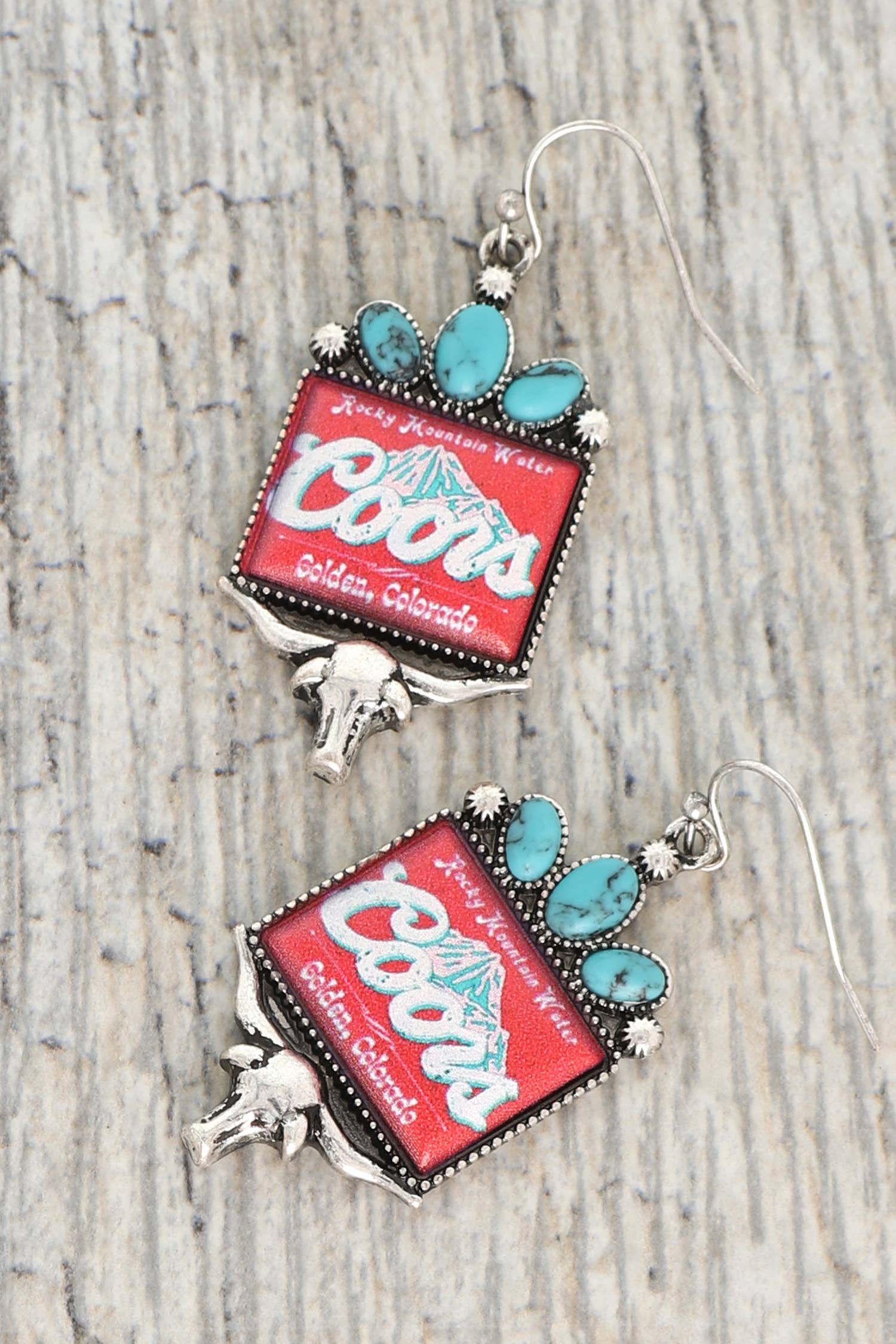 Western Stone Longhorn Coors Water Earrings - The Ruffled Bull Boutique